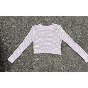 Arizona Sweater Girls Size Medium Pink White Crochet  Long Sleeve Size Medium